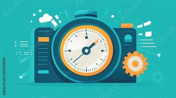 Fototapeta Time Management with Camera and Clock Icon