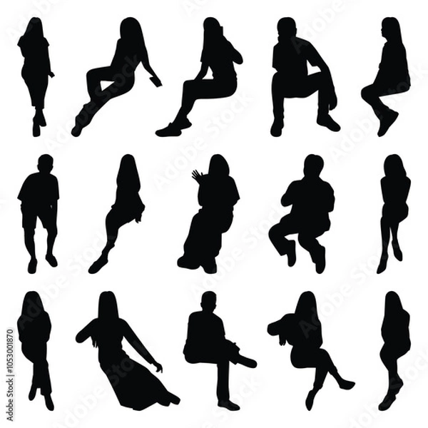 Fototapeta Vector collection set of sitting people silhouettes.