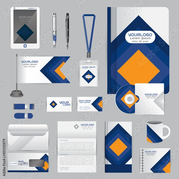 Obraz White identity template with blue origami elements. Vector compa