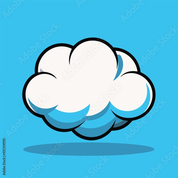 Fototapeta A cartoon cloud with a blue outline and shadow. The cloud has a white center and a light blue outline. 