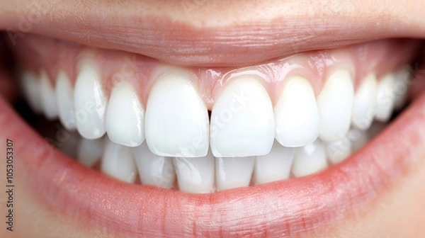 Fototapeta bright smile showcasing healthy, white teeth emphasizes importance of dental hygiene and regular check ups. Maintaining oral health is essential for overall well being