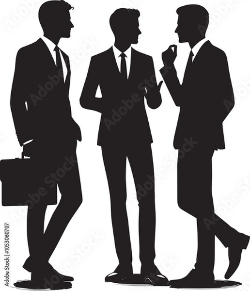 Fototapeta Group of business people talking silhouette vector illustration isolated on a white background