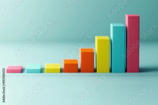 Fototapeta A colorful bar graph displaying increasing data values, symbolizing growth and progress.
