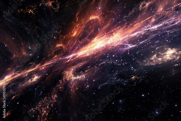 Fototapeta Glowing Nebula and Glimmering Stars in the Depths of Space