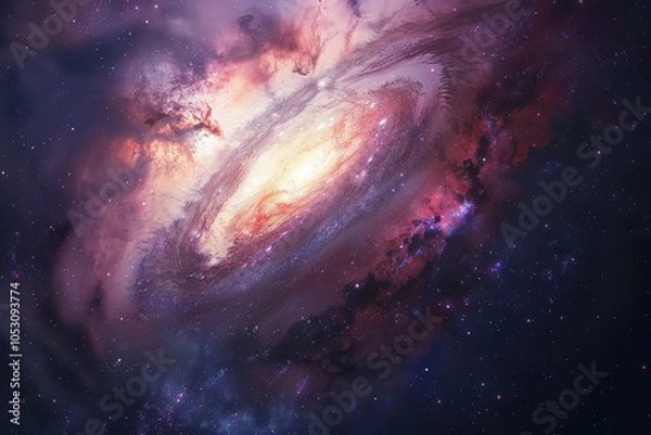Fototapeta Majestically spiraling galaxy in the deep cosmos, filled with vibrant colors and shining stars.