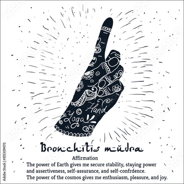 Fototapeta Element yoga Bronchitis mudra hands with mehendi pattern