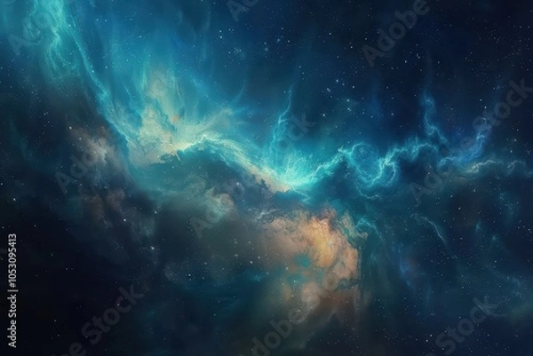 Fototapeta Glowing Nebula with Stars in Deep Space