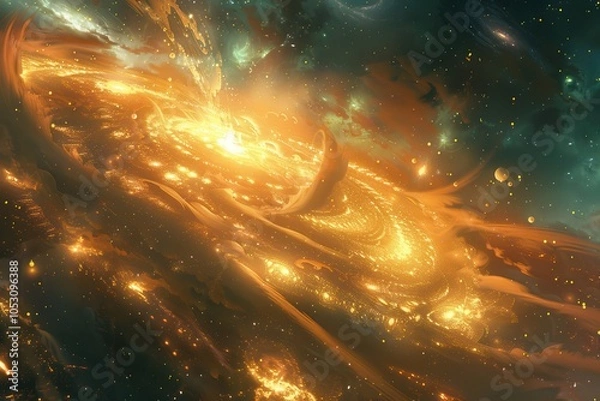 Fototapeta Glowing Nebula and Gaseous Space Clouds