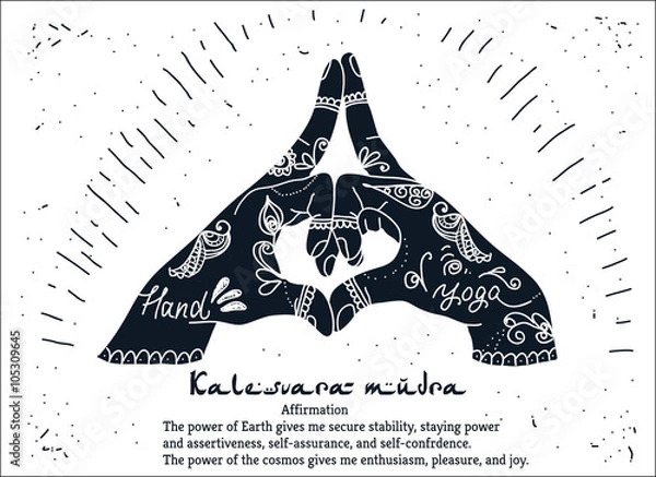 Fototapeta Element yoga kalesvara mudra hands with mehendi patterns