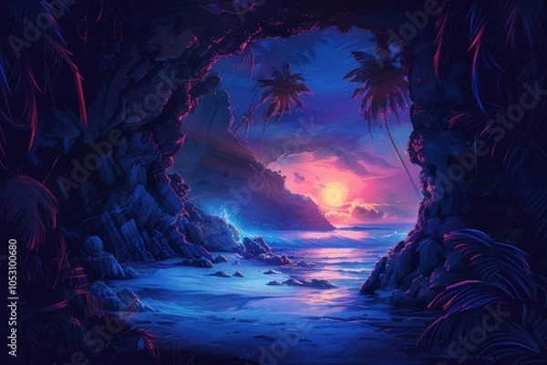 Fototapeta Tropical Sunset Through a Cave