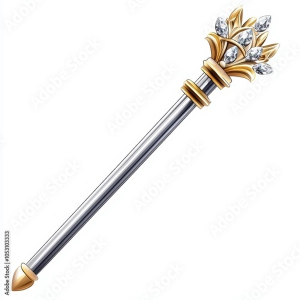 Fototapeta A detailed, elegant pen with a gold and diamond-inspired design, isolated on a white background.