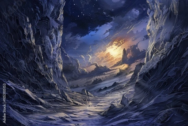 Obraz A Sunlit Path Through the Snowy Peaks