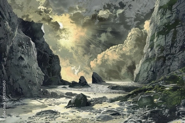 Fototapeta Dramatic Cliffs and Stormy Sky