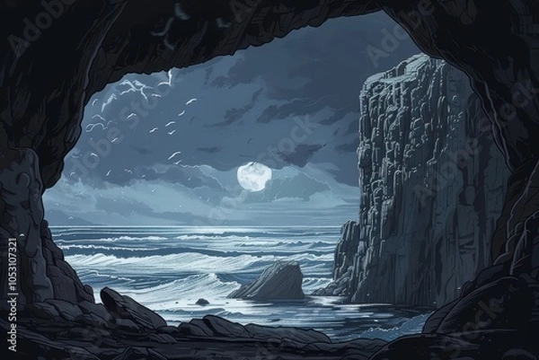 Fototapeta Moonlight View from a Cave