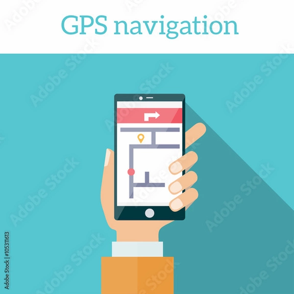 Fototapeta Smartphone with mobile gps navigation on a screen