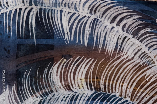 Fototapeta Feathers, hot batik, background texture, handmade on silk, abstract surrealism art