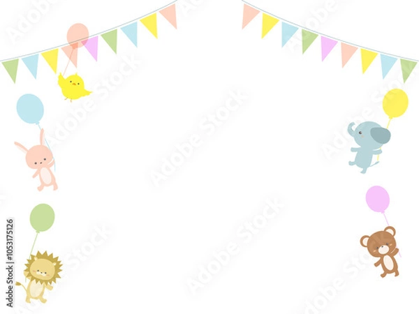 Obraz 風船にぶら下がる動物たちのフレーム