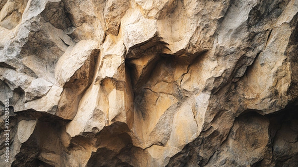 Fototapeta close up texture of rugged gray and brown rock cliff face