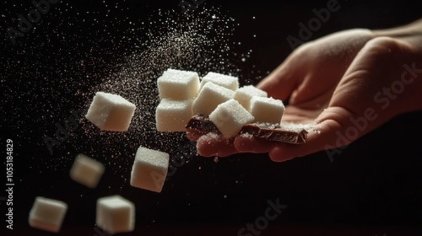 Fototapeta Empowering concept of breaking sugar cube chocolate bar
