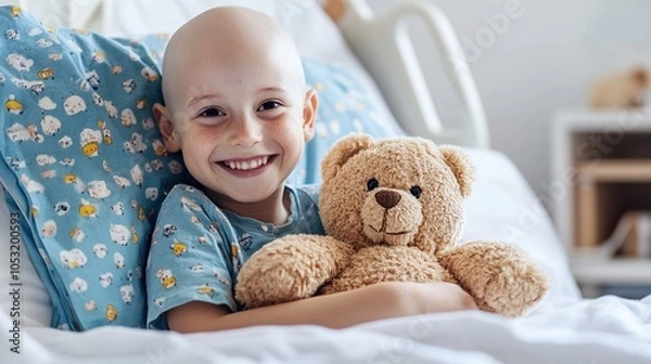 Fototapeta a child with oncology being treated in a hospital, helping children