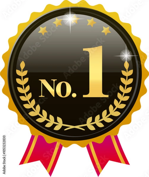Obraz No.1の文字入りの黒と金色のエンブレム