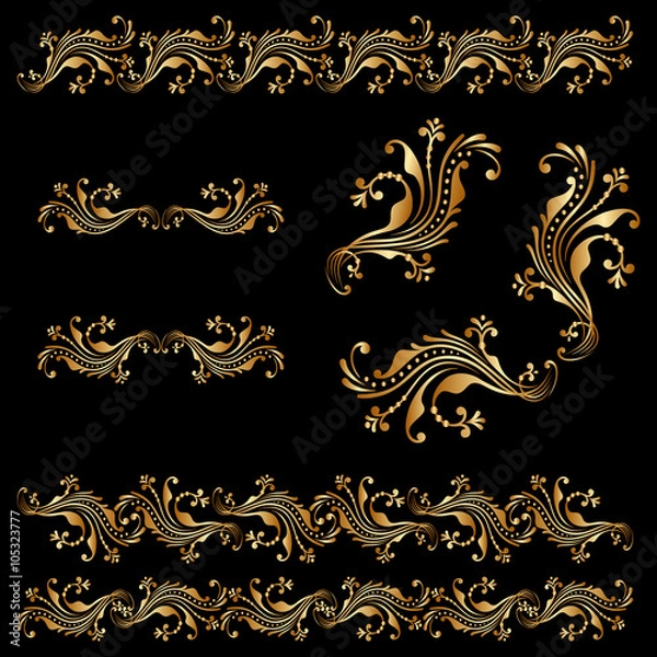 Fototapeta Vector set of borders, decorative elements.