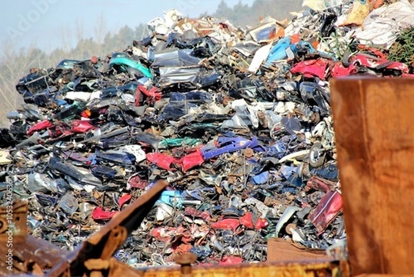 Fototapeta Metal scrap is collected for reuse / Waste products are recycled during recycling (waste recycling) Or their starting materials are converted into secondary raw materials.