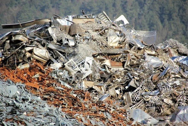Fototapeta Metal scrap is collected for reuse / Waste products are recycled during recycling (waste recycling) Or their starting materials are converted into secondary raw materials.