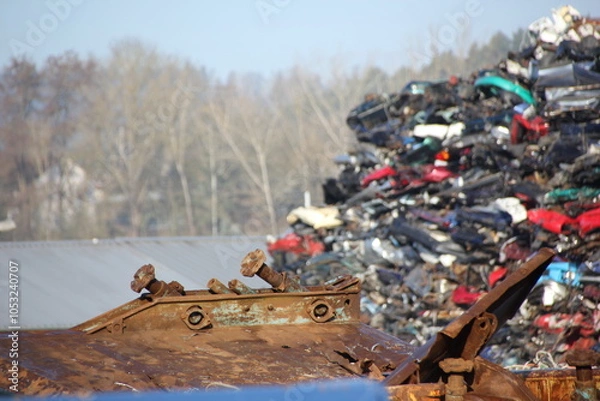 Fototapeta Metal scrap is collected for reuse / Waste products are recycled during recycling (waste recycling) Or their starting materials are converted into secondary raw materials.