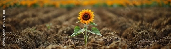 Fototapeta A single sunflower in a field of weeds, standing tall and vibrant, capturing courage and beauty amidst adversity
