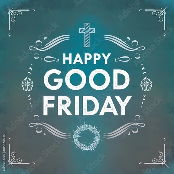 Fototapeta Chalkboard Illustration of "Happy Good Friday" with a Cross and Crown of Thorns