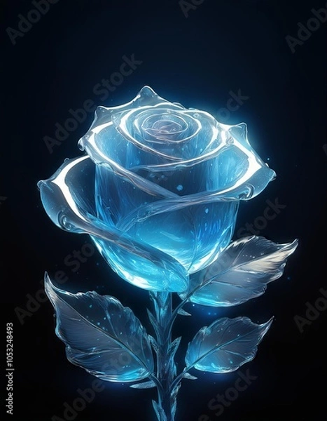 Obraz Niebieska róża na czarnym tle. Renderowanie 3D, ilustracja 3D.