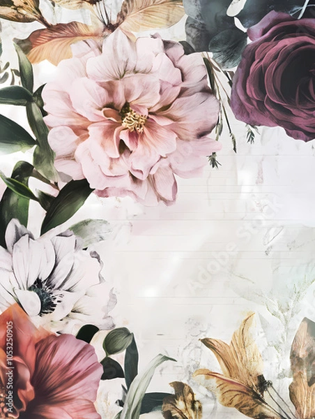 Obraz soft pastel watercolor floral frame, floral notepad 