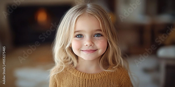 Fototapeta Portrait of a beautiful little girl looking at the camera