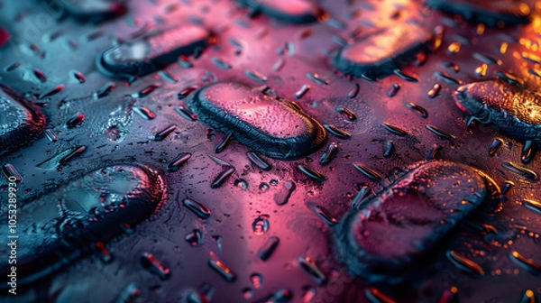 Fototapeta Abstract 3D Render of Wet Surface with Red, Blue, and Gold Colors
