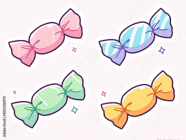 Fototapeta Colorful Wrapped Candies - Sweet Treat Illustration