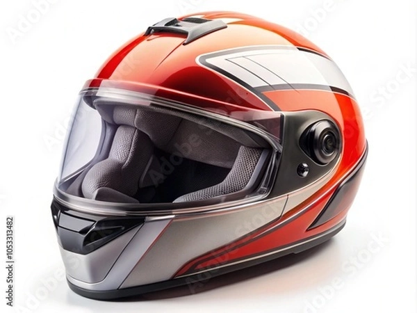 Obraz A motorcycle helmet is showcased against a clean white background, isolated and ready for use. With a clipping path included, this image offers flexibility for various design purposes