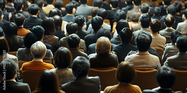 Fototapeta People are attending a large meeting, the People are attending a large meeting, the conference room is full of people, discussion, large conference hall, team, finance, business, background, conferenc