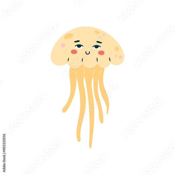 Fototapeta Cute jellyfish on a white background. Character in children's style. Isolated vector illustration.