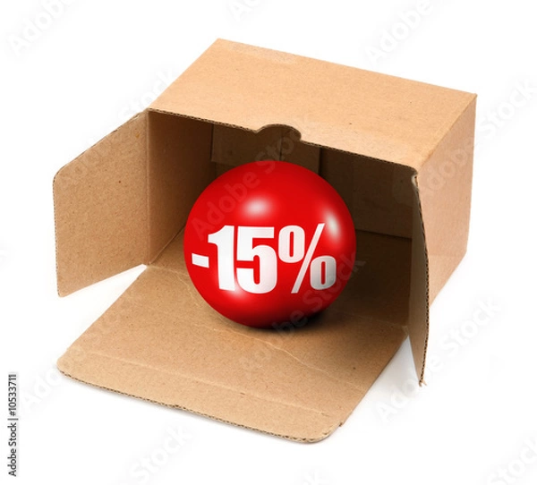 Obraz sale concept - open cardboard box and 3D sale ball