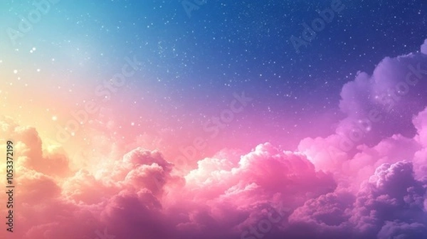 Fototapeta A colorful sky with clouds and stars