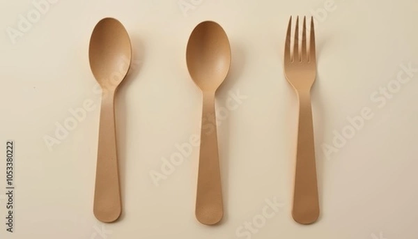 Fototapeta  Three wooden utensils against a white background