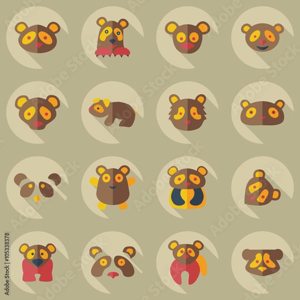 Fototapeta Flat concept, set modern design with shadow pandas
