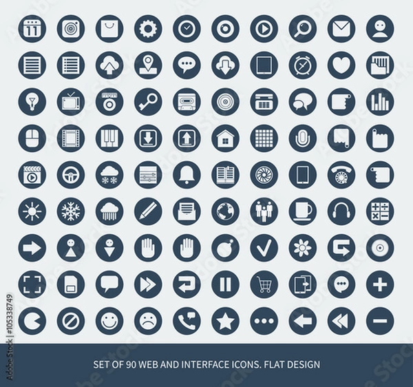 Fototapeta Set of 90 web and mobile icons.