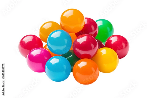 Obraz Vibrant colorful glossy gumballs canfies in various shades for parties or celebrations on transparent background, PNG cutout
