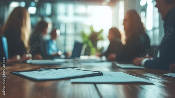 Fototapeta office meeting blurred background with business people working group in boardroom discussion