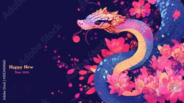 Fototapeta Happy New Year 2025 – Year of the Snake Celebration with Elegant Chinese-Inspired Design
