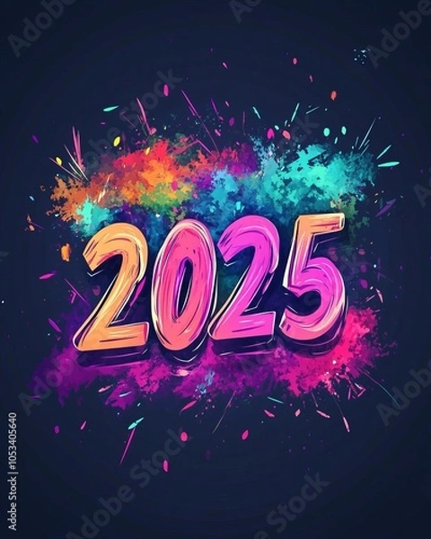 Fototapeta 2025 typography design concept.Happy new year 2025 cover design with stylish and nice colors for banners, posters and greetings