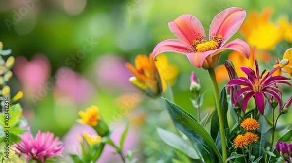 Fototapeta A vibrant floral background featuring a mix of colorful flowers, suitable for use in greeting cards