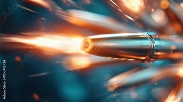 Fototapeta A dynamic close-up of a glowing bullet in motion, embodying speed and intensity, showcasing the artistry of capturing fleeting moments in time and visual impact.